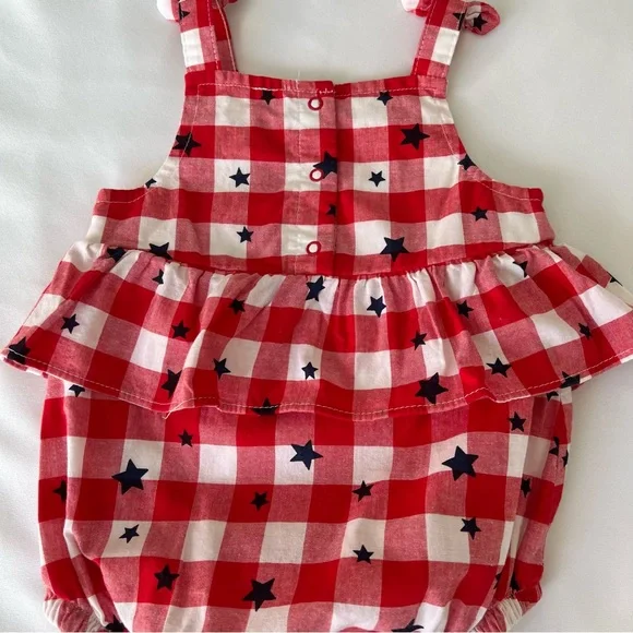 Cat & Jack Baby 12M Red Gingham Star Romper - Picture 7 of 13